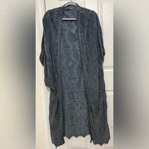Young Fabulous & Broke Embroidered Eyelet Kimono Duster - Slate Gray - One Size